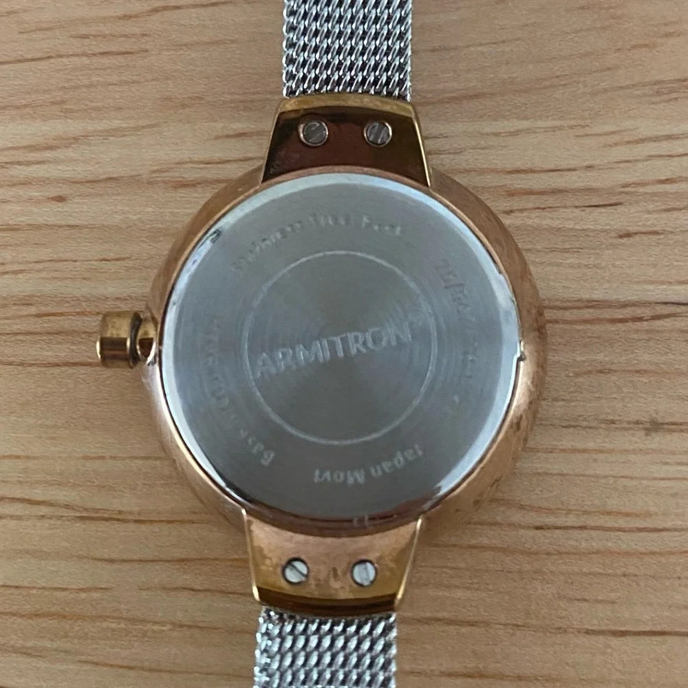 Armitron Ladies Rose Gold Case Watch Silver Mesh Strap Stone Accents Adjustable - Picture 7 of 15